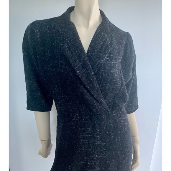 1980s Wool Dress, Size Medium, ELL-JAY Juniors Canada, V-Neck Black Winter Dress - Picture 4 of 11